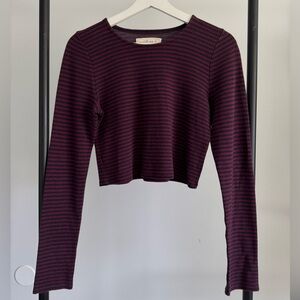 Red & Navy Cropped Long Sleeve Top